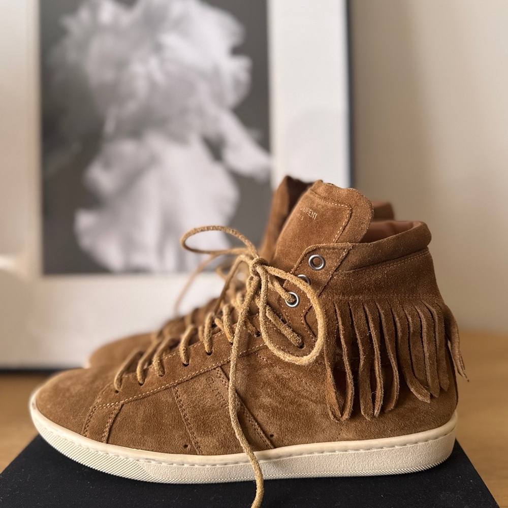 Saint Laurent Tan Sneakers High-Top with Soft Material and White Sole - Picture 6 of 10